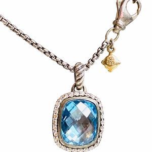 David Yurman Noblesse Blue Topaz 14k + 925 Sterling Silver Pendant Necklace